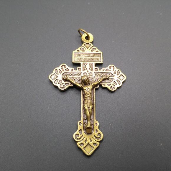 Pardon Indulgence Crucifix Cross Made in Italy 2 Sided Bronze Tone Catholic - Picture 5 of 6
